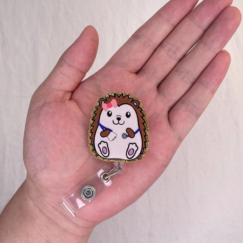LEBEIGHT Cute Hedgehog Stethoscope Badge Reel Retractable, Funny Animal Badge Reel for Nurse Nursing Student CNA RN LPN & Medical Assistant, Pediatric Nurse Gifts, Hedgehog ID Badge Holder with Alligator Clip - Image 3